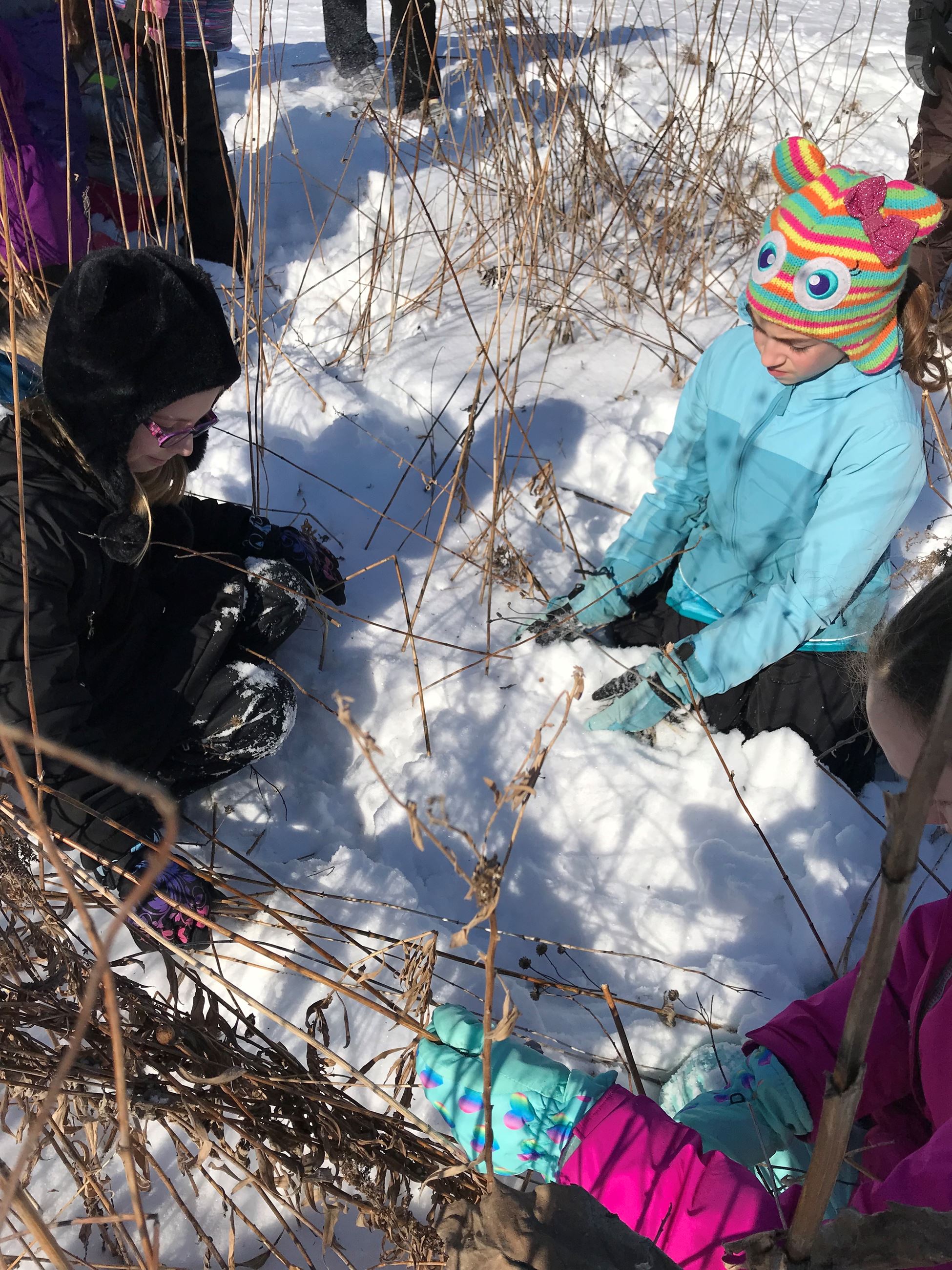 Children sitting in the snow